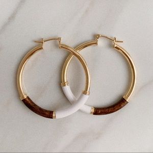 Brown Enamel Tube Hoops | 18k Gold Filled